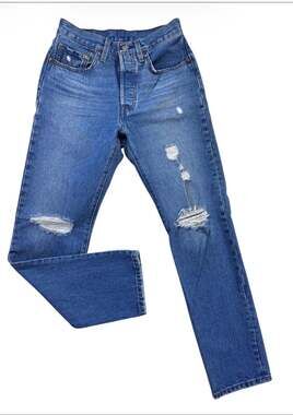 Levi's 501 Original Distressed Button-Fly Straight-Leg Jeans